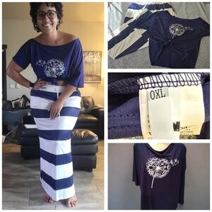 Navy and White Striped Maxi Skirt Coord Set